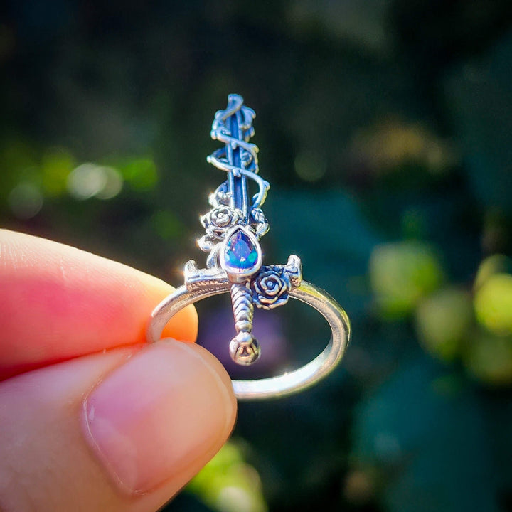 Mystic Topaz Holy Rose Sword Ring Silver