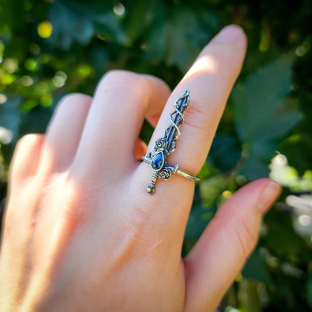 Mystic Topaz Holy Rose Sword Ring Silver