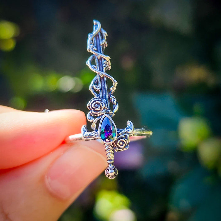 Mystic Topaz Holy Rose Sword Ring Silver