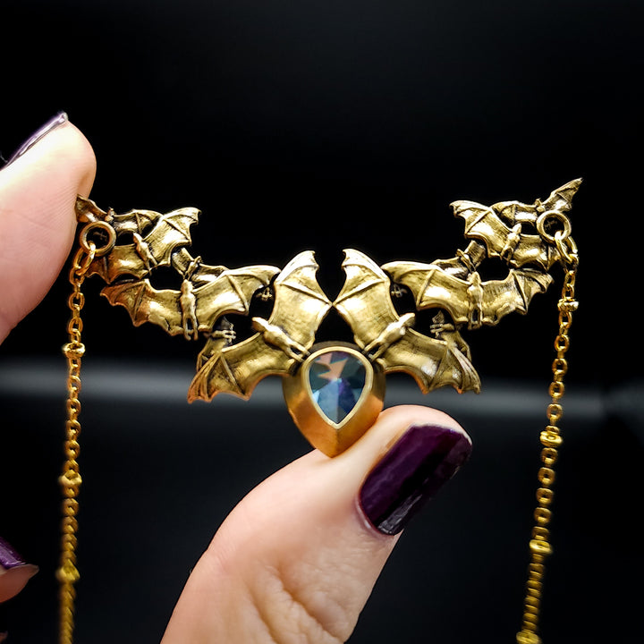 Brass Mystic Topaz Bat Swarm Necklace