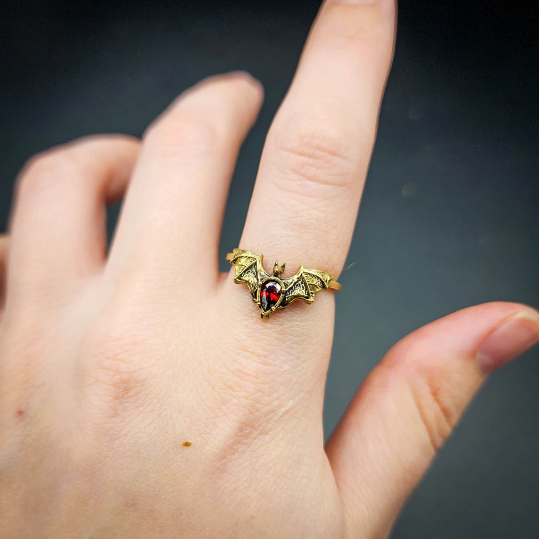 Brass Garnet Bat Ring