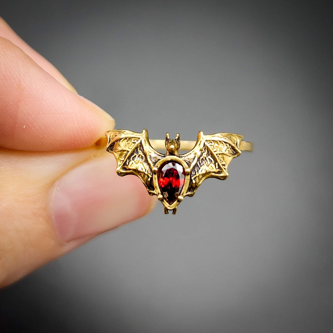 Brass Garnet Bat Ring