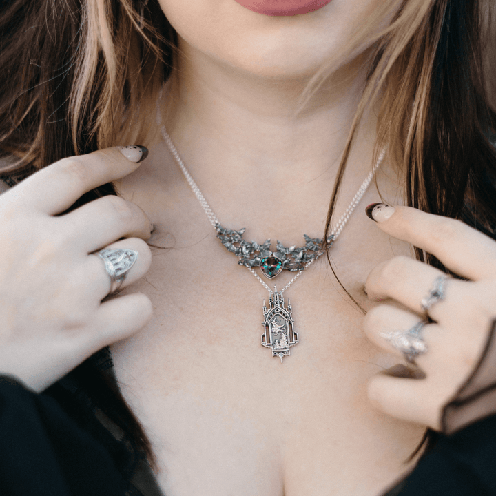 Silver Onyx Bat Swarm Necklace