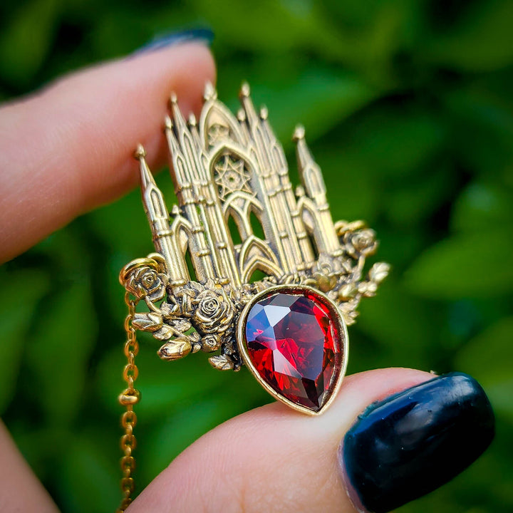 Brass Garnet Rose Cathedral Necklace
