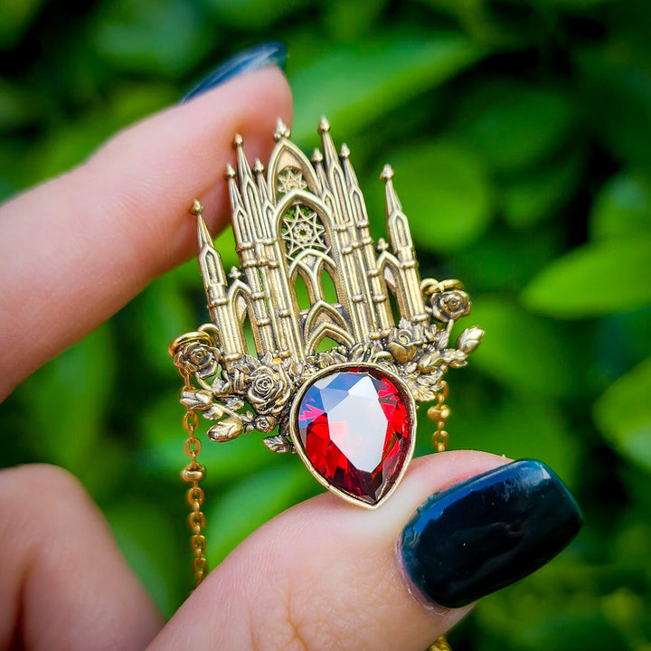 Brass Garnet Rose Cathedral Necklace