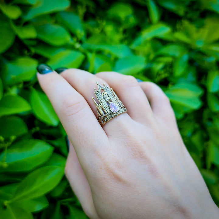 Brass Pink Sapphire Rose Cathedral Ring