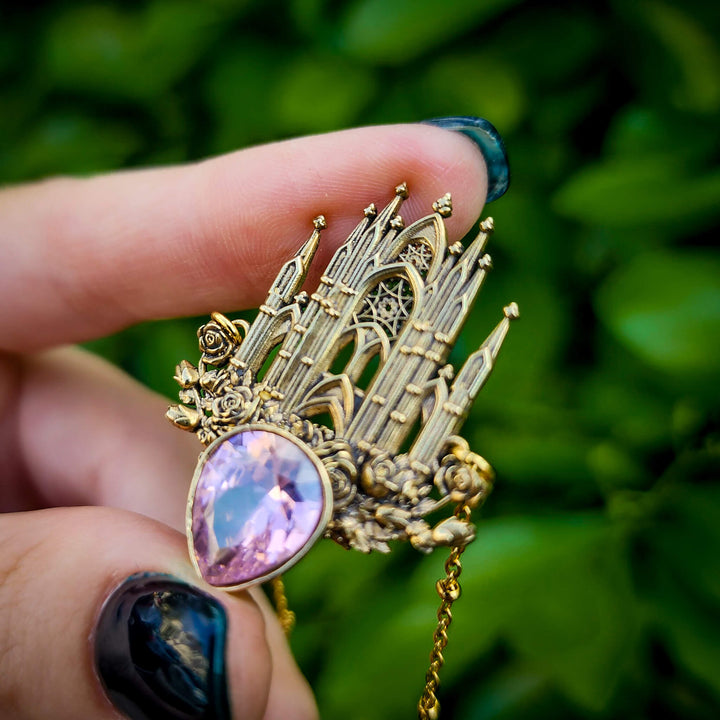 Brass Pink Sapphire Rose Cathedral Necklace