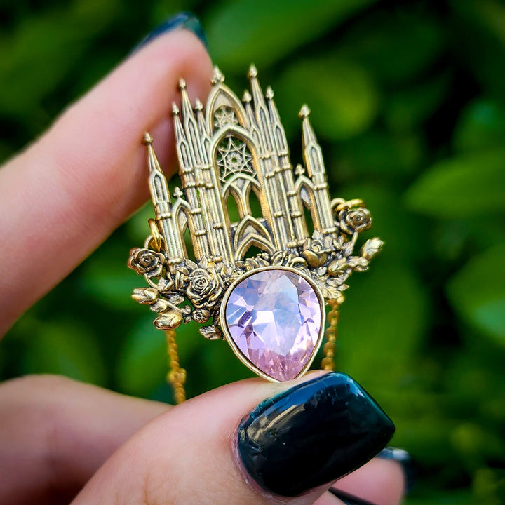 Brass Pink Sapphire Rose Cathedral Necklace