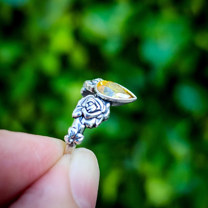 Silver Citrine Rose Ring