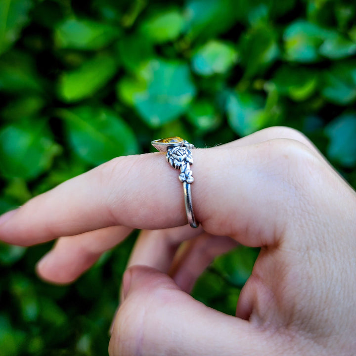 Silver Garnet Rose Ring