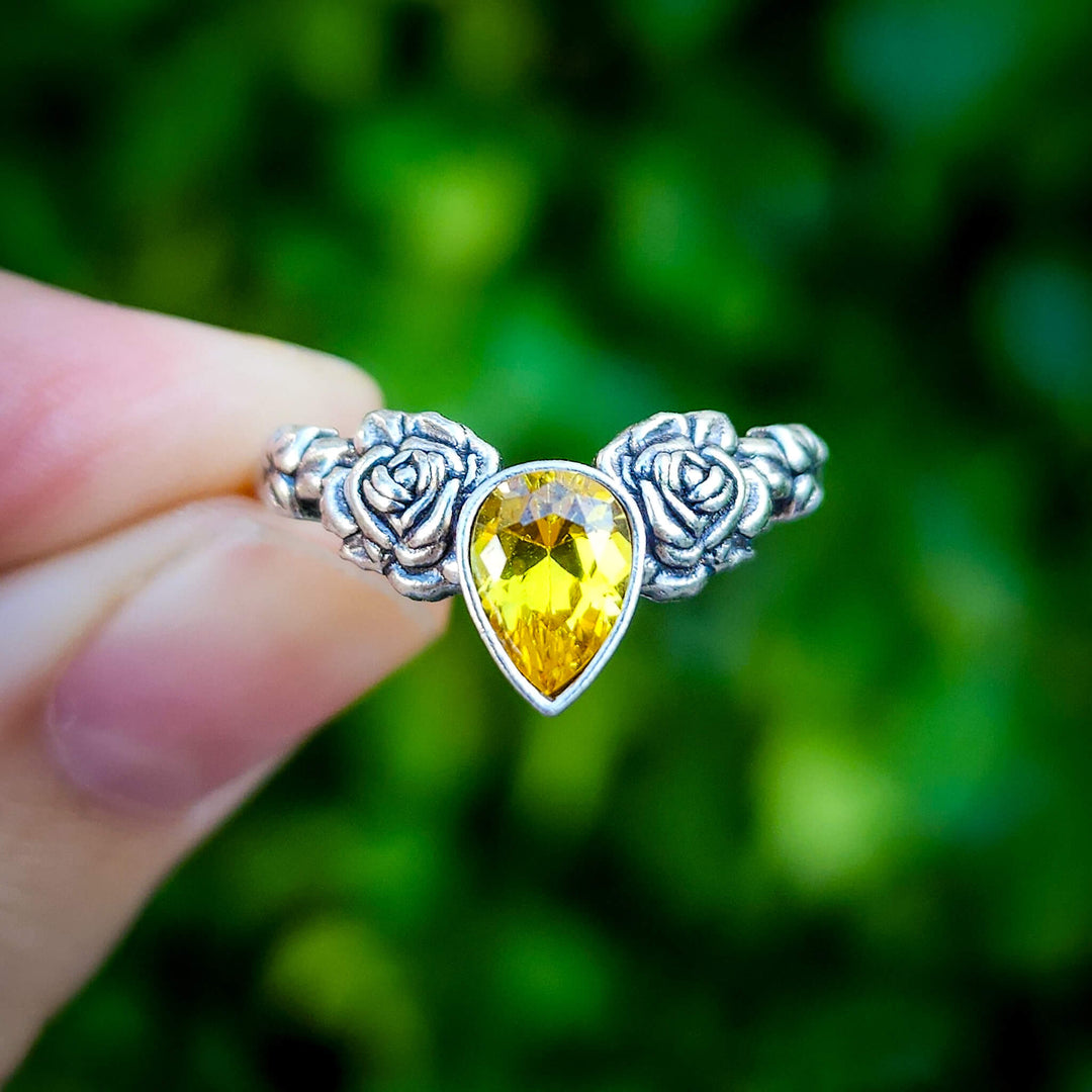 Silver Citrine Rose Ring