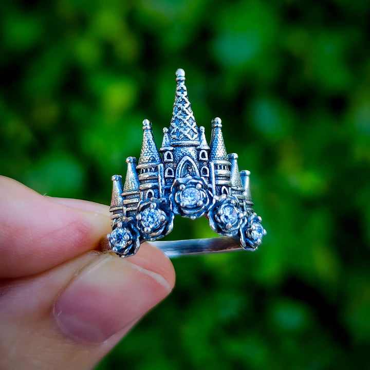 Silver Crystal Castle Ring