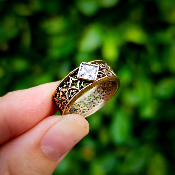 Clear Crystal Brass Gothic Band Ring