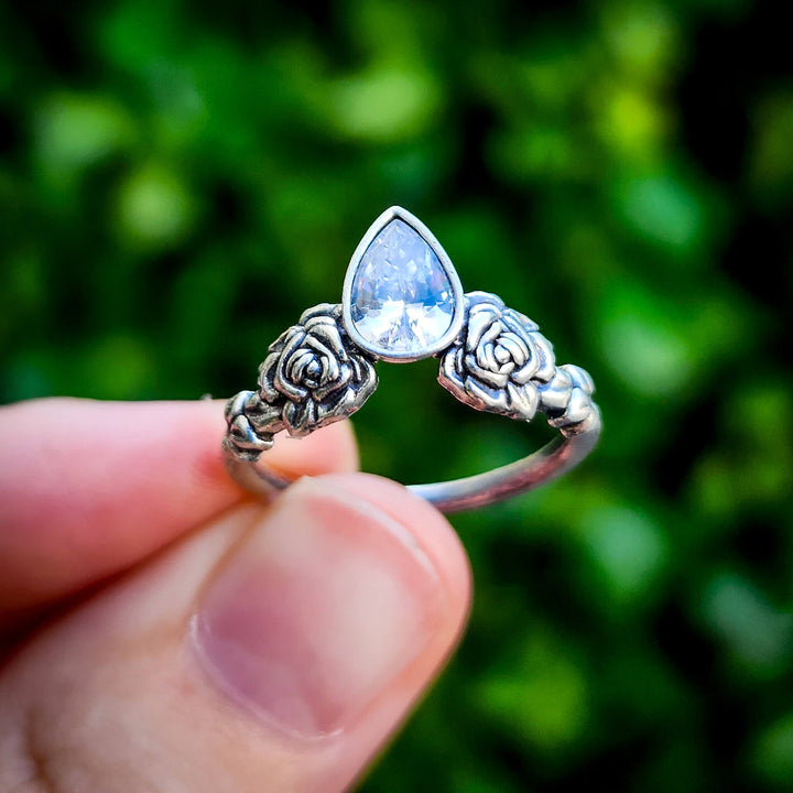 Silver Clear Crystal Rose Ring