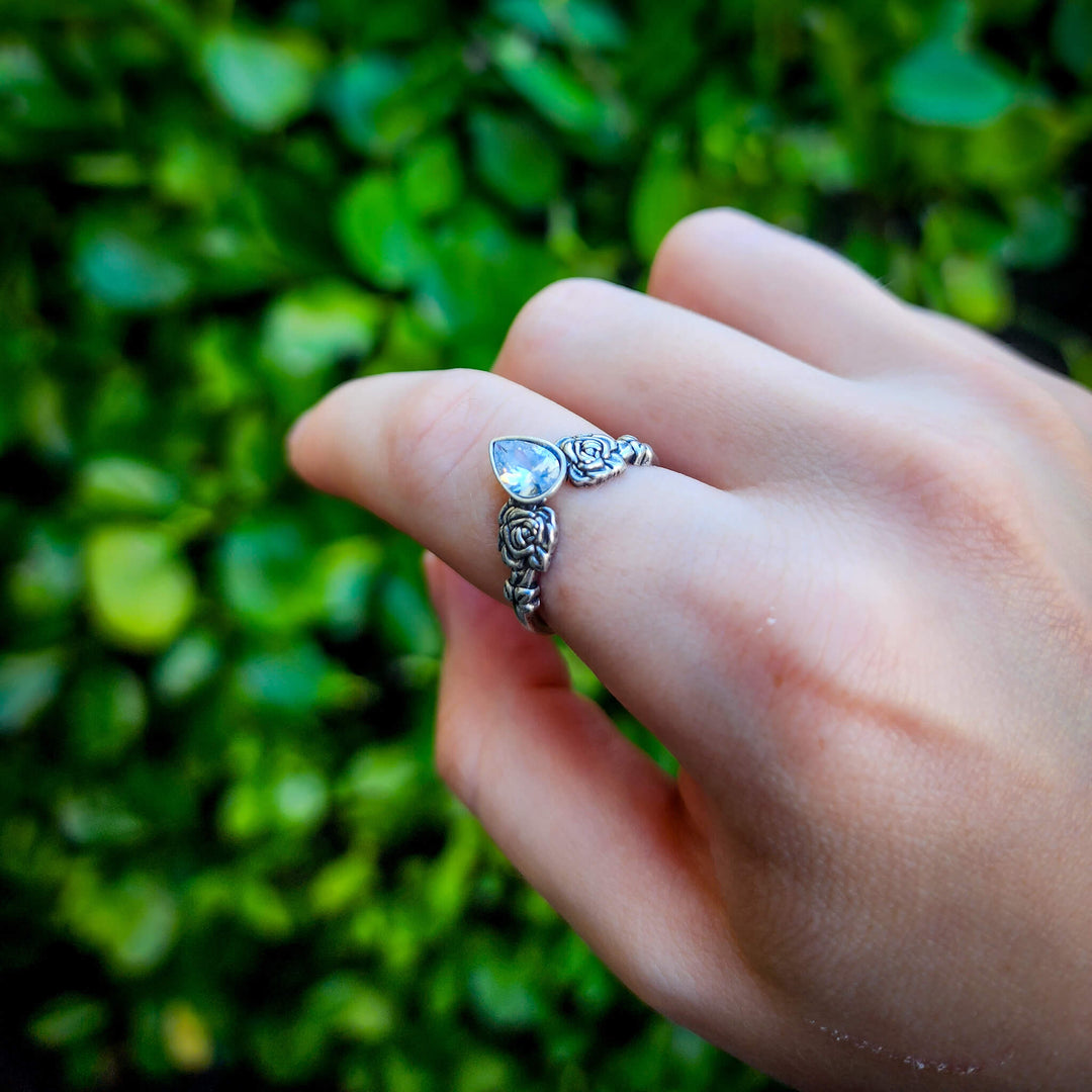 Silver Clear Crystal Rose Ring