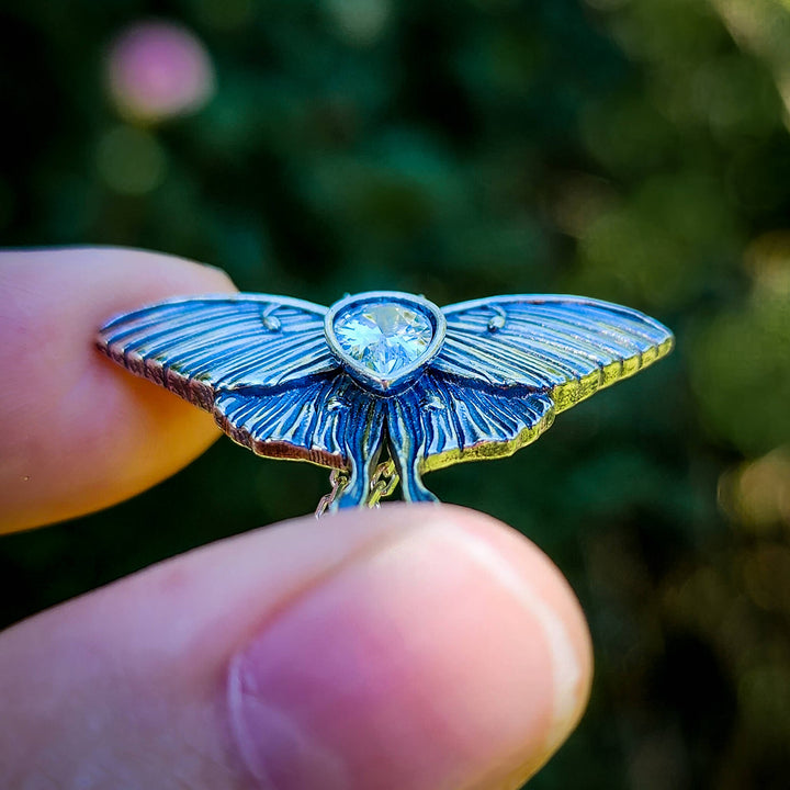 š» Silver Crystal Luna Moth Necklace