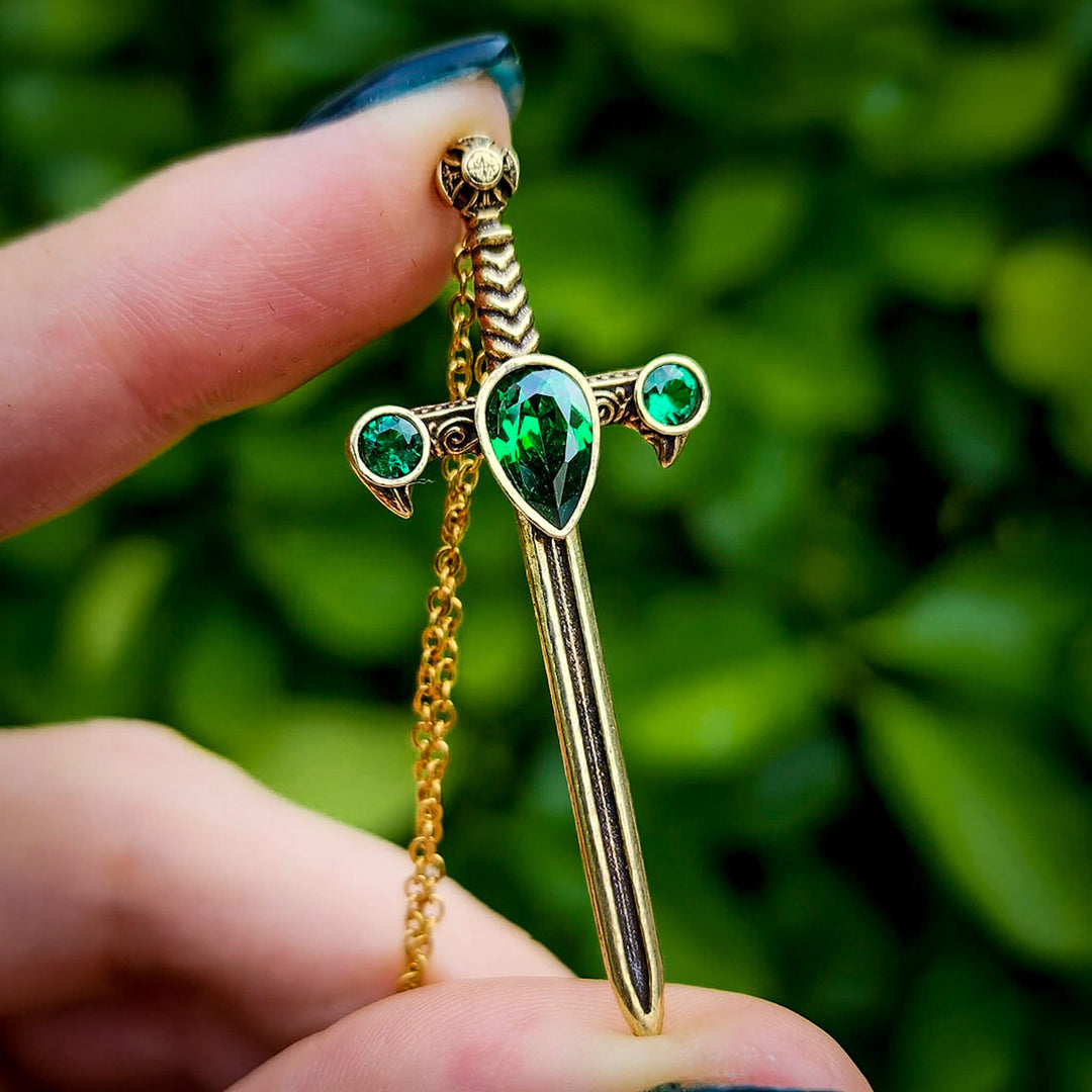 Brass Emerald Sword of the Spirit Necklace