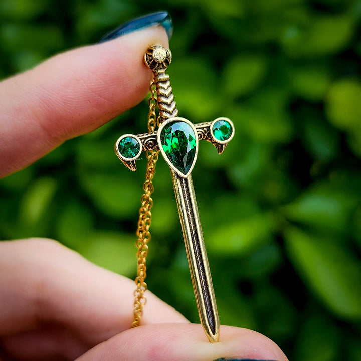 Brass Emerald Sword of the Spirit Necklace