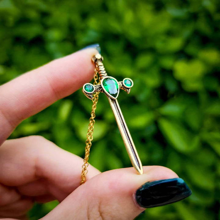 Brass Emerald Sword of the Spirit Necklace
