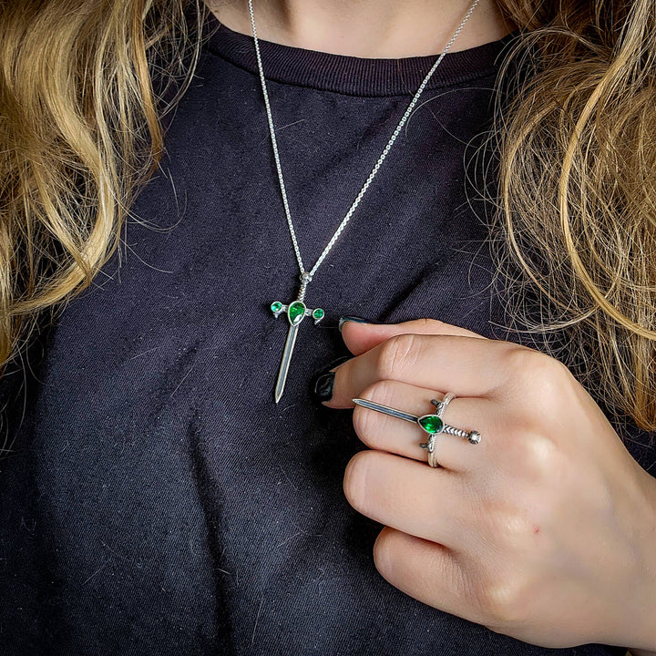 Silver Emerald Sword of the Spirit Necklace