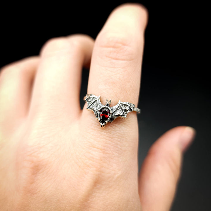 Silver Garnet Bat Ring