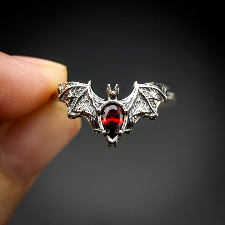 Silver Garnet Bat Ring