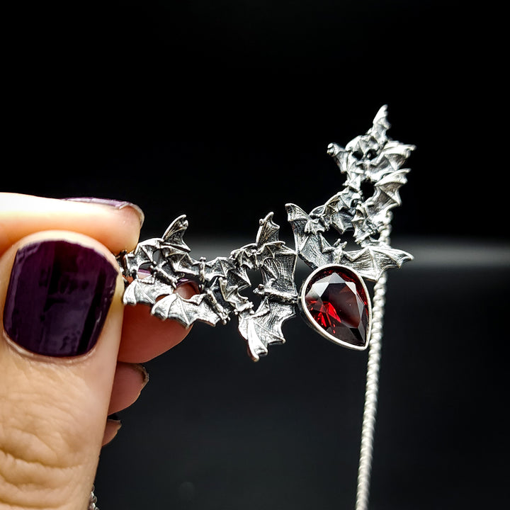 Silver Garnet Bat Swarm Necklace