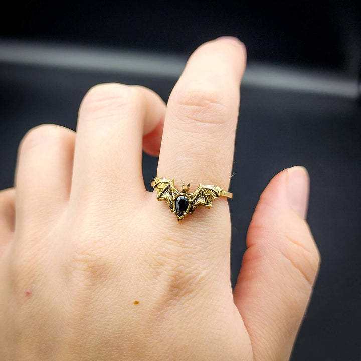 Brass Onyx Bat Ring