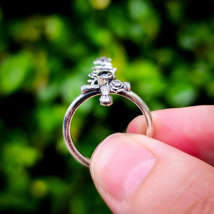 Onyx Holy Rose Sword Ring Silver