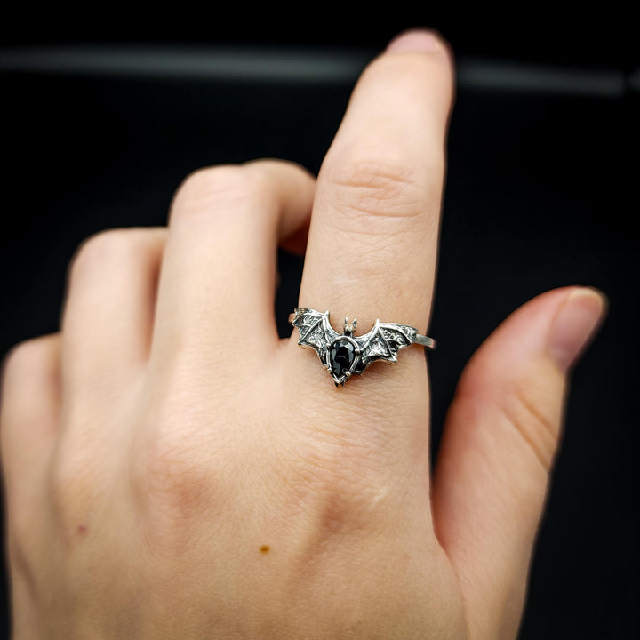 Silver Onyx Bat Ring