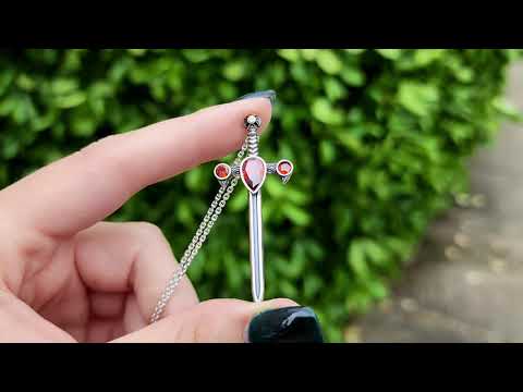 Silver Garnet Sword of the Spirit Necklace