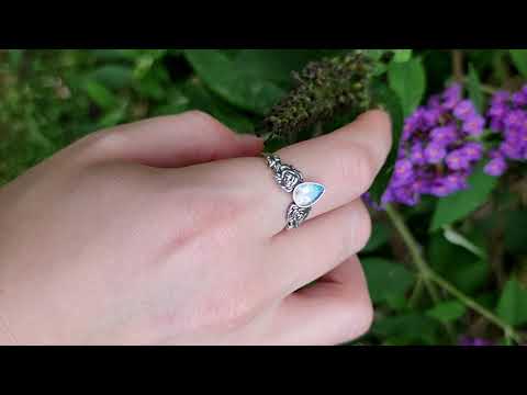 Silver Moonstone Rose Ring