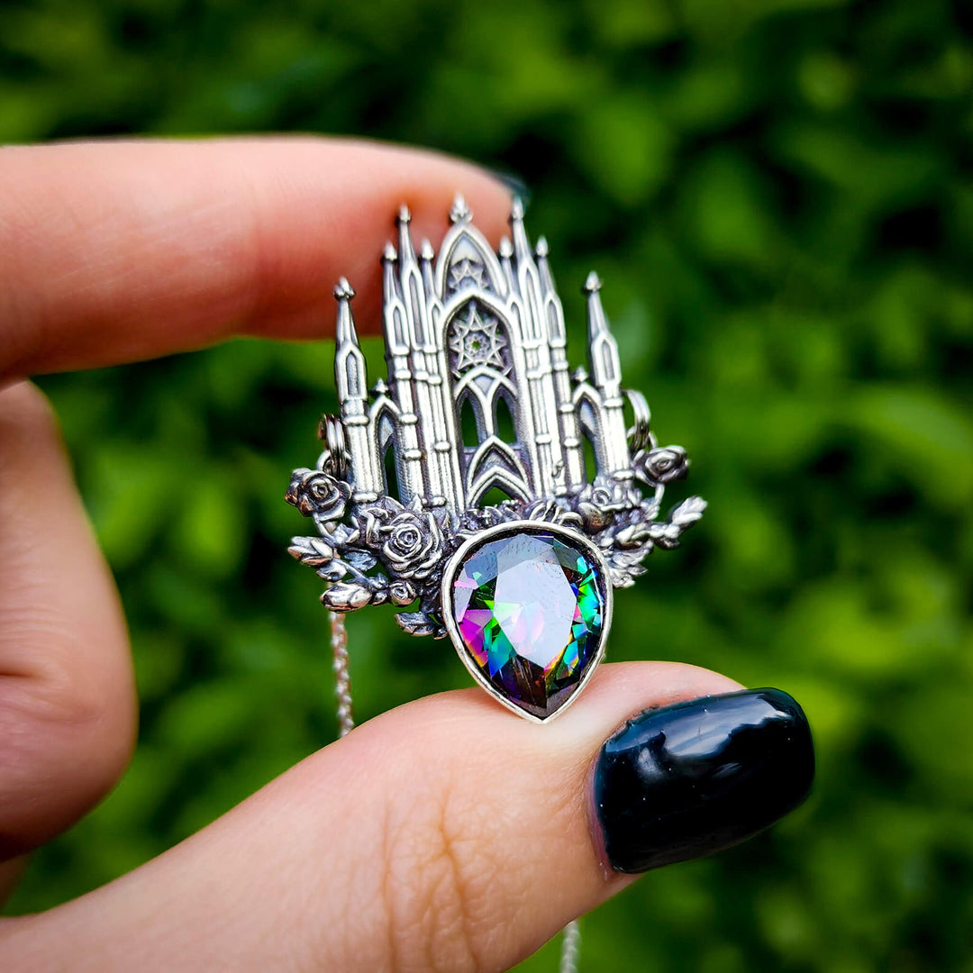 Silver Mystic Topaz Rose Cathedral Necklace