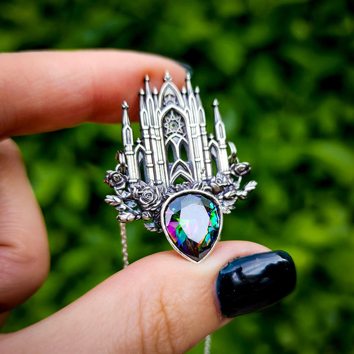 Silver Mystic Topaz Rose Cathedral Necklace