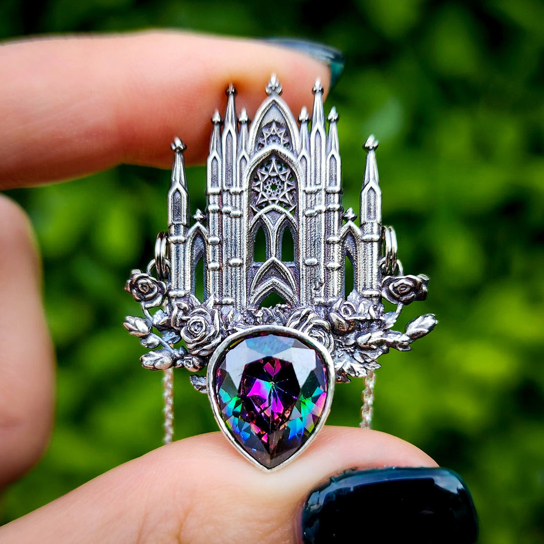 Silver Mystic Topaz Rose Cathedral Necklace