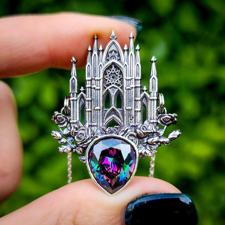 Silver Mystic Topaz Rose Cathedral Necklace