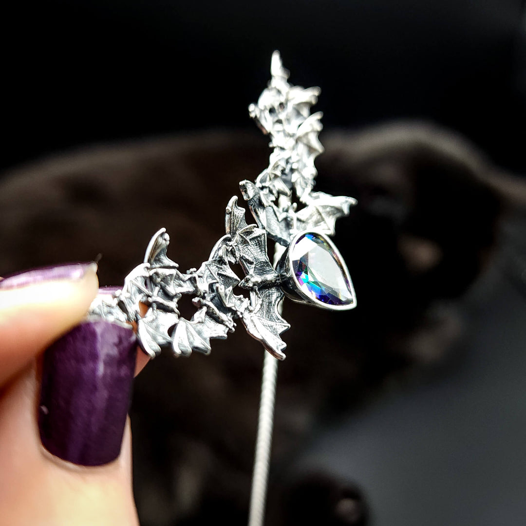 Silver Mystic Topaz Bat Swarm Necklace