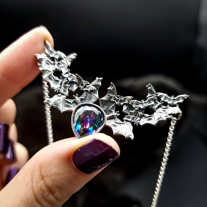Silver Mystic Topaz Bat Swarm Necklace