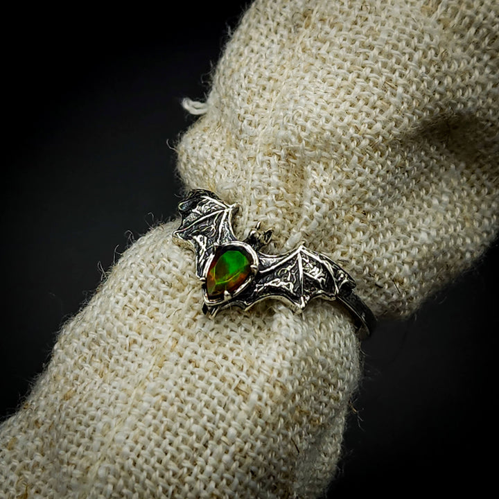 Limited Edition Silver Black Opal Bat Ring