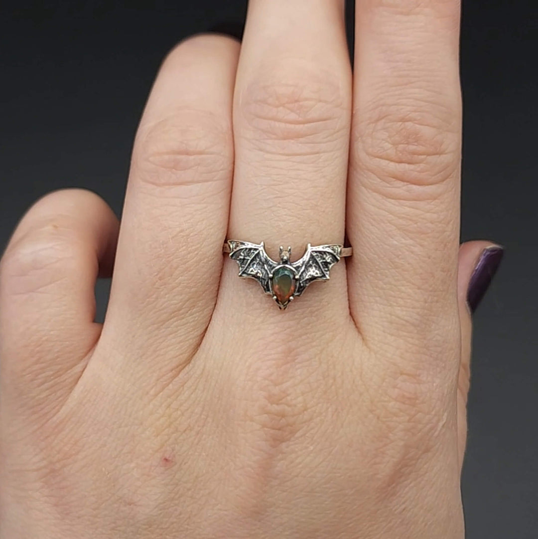 Limited Edition Silver Black Opal Bat Ring