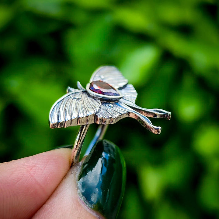 Garnet Luna Moth Ring