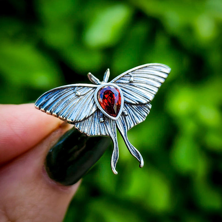Garnet Luna Moth Ring