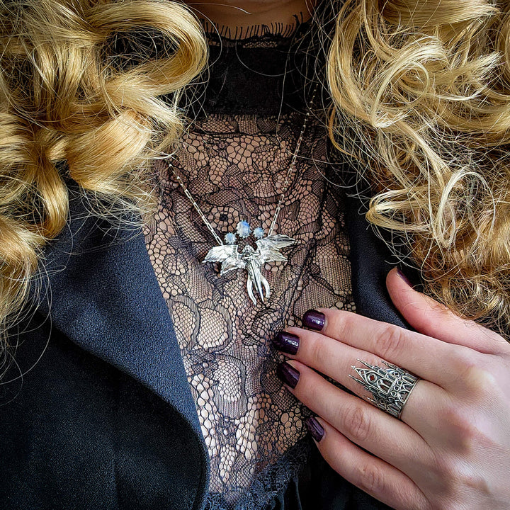 š» Moonstone Silver Seraphina Angel Necklace