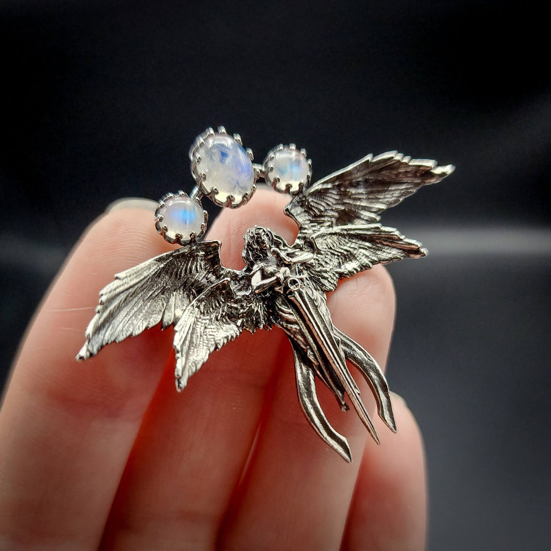 š» Moonstone Silver Seraphina Angel Necklace