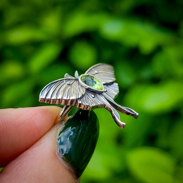 Peridot Luna Moth Ring
