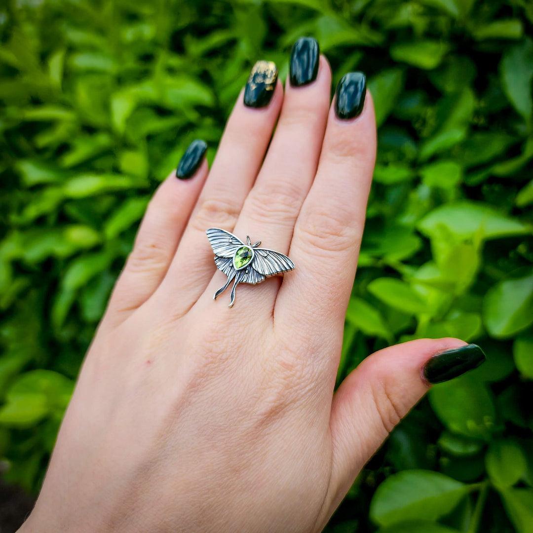 Peridot Luna Moth Ring