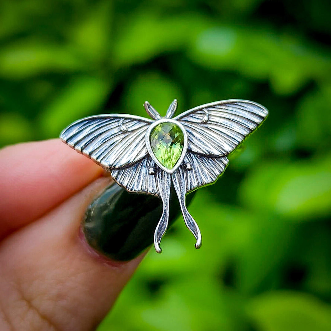 Peridot Luna Moth Ring