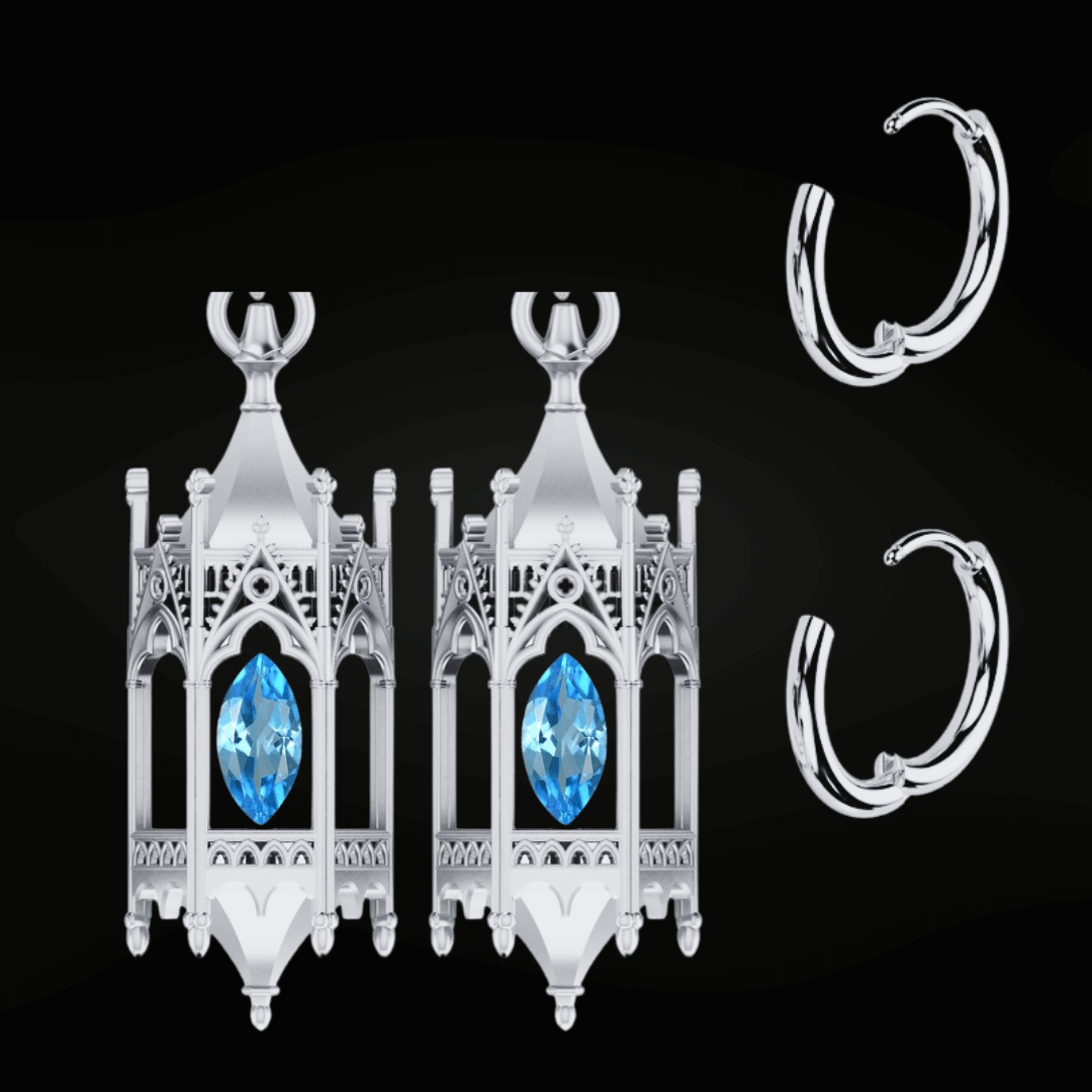 Sterling Silver Knights Cathedral Lantern Hoop Earrings