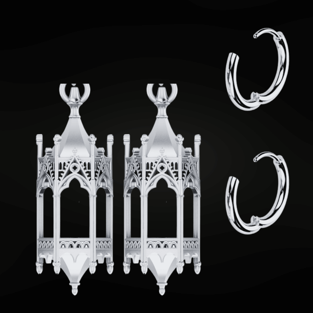 Sterling Silver Knights Cathedral Lantern Hoop Earrings (PAYMENT PLAN)