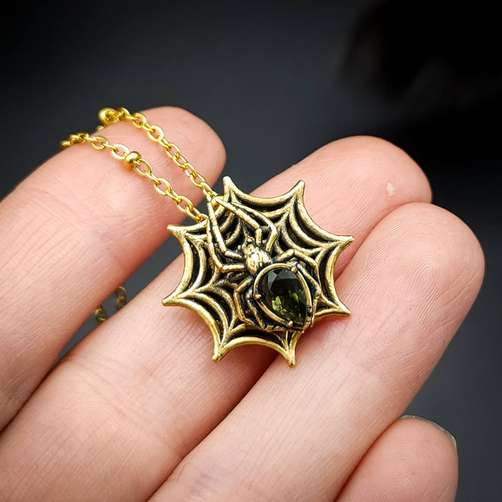 Moldavite Spider Spinner Necklace